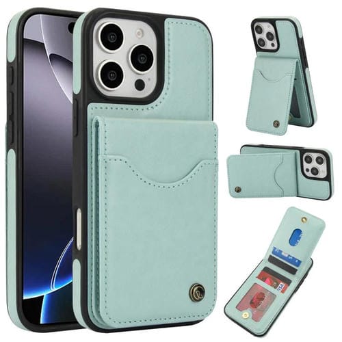 Funda de Cuero con Tapa Vertical para iPhone 16 Pro Awquer con Tarjetero (Verde)