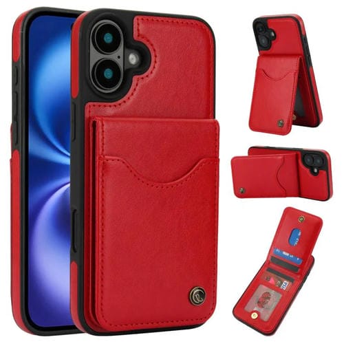 Funda para iPhone 16 Plus Awquer Cuero con Tapa Vertical para Tarjetas y Soporte (Rojo)