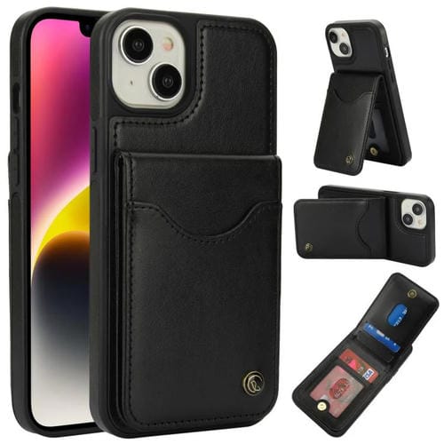 Funda para iPhone 14 Plus Awquer Cuero con Tapa Vertical para Tarjetas y Soporte (Negro)