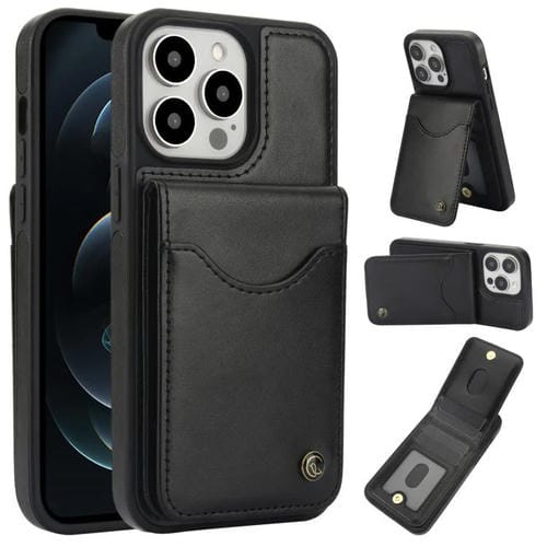 Funda para iPhone 12 Pro Max Awquer Cuero con Tapa Vertical Tarjetas y Soporte (Negro)