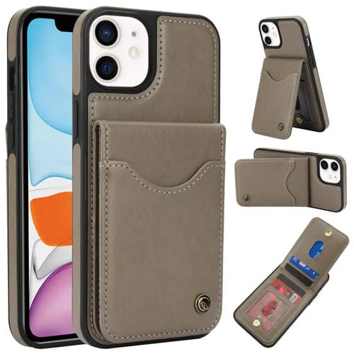 Funda de Cuero con Tapa Vertical para iPhone 11 Awquer con Tarjetero (Gris)