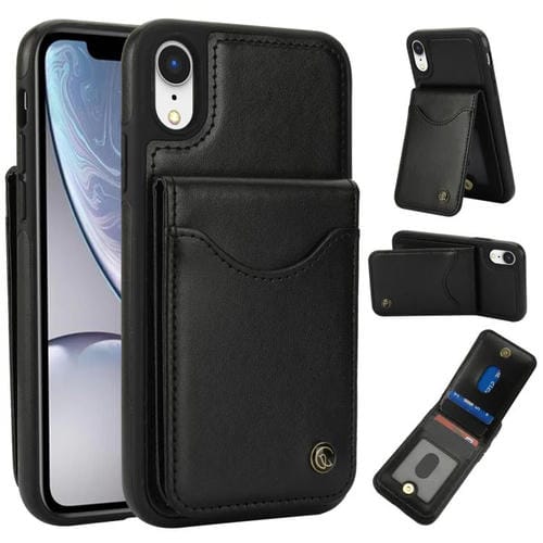 Funda de Cuero con Tapa Vertical Awquer para iPhone Xr con Tarjetero (Negro)