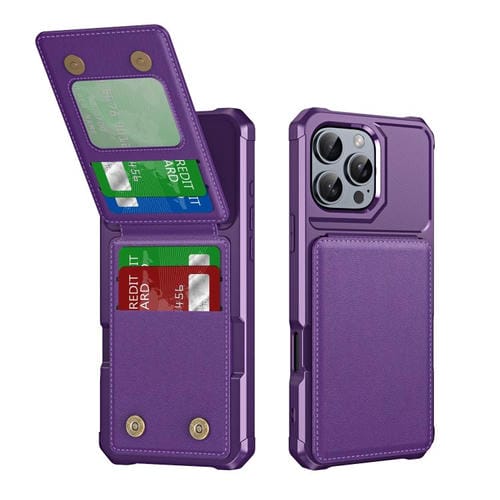 Funda para Teléfono Cuero iPhone 16 Pro Max con Tapa Vertical y Tarjetero (Morado)