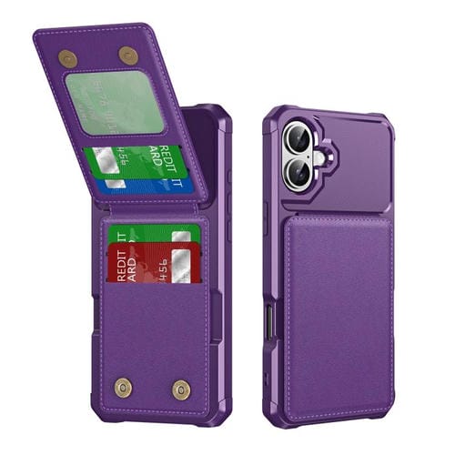 Funda de Cuero con Tapa Vertical para iPhone 16 Plus Tarjetero (Morado)