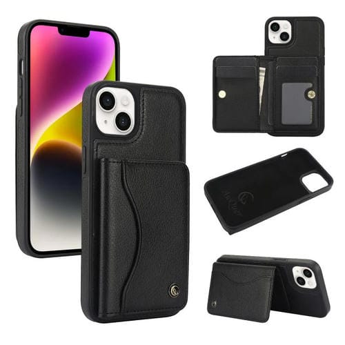 Funda de Cuero Awquer para iPhone 14/13 con Tapa Horizontal, Tarjetas y Soporte (Negro)