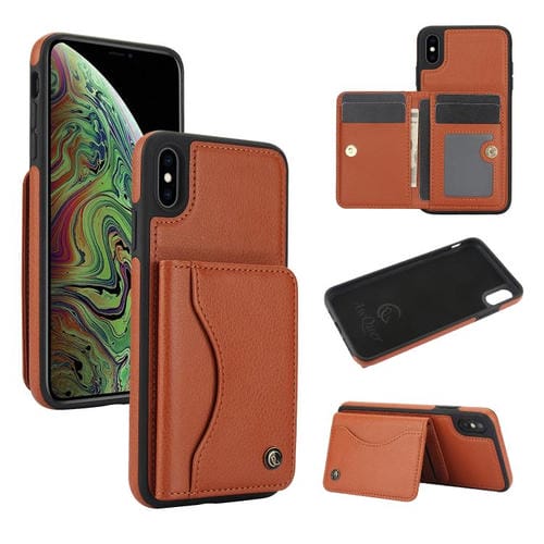 Funda de Cuero con Tapa Horizontal Awquer para iPhone Xs Max con Tarjetero (Marrón)