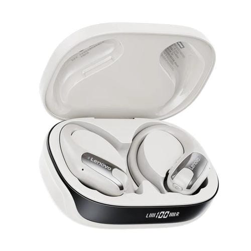 Auriculares inalámbricos Lenovo Ea305 Bluetooth pantalla digital montados en la oreja (Blanco Roca)