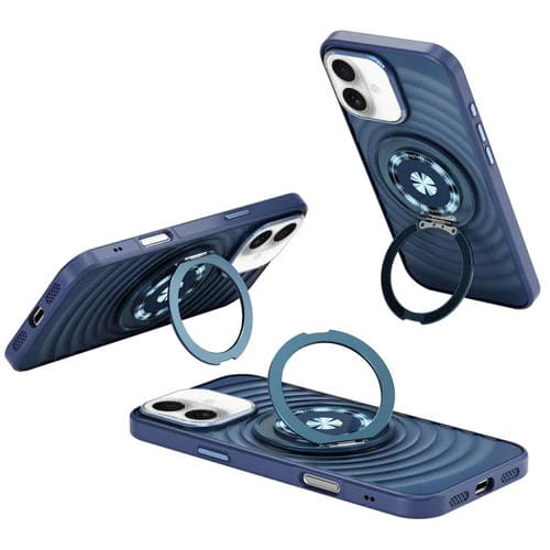 Funda para Teléfono iPhone 16 con Soporte Magsafe y Diseño de Ondas (Azul Sierra)