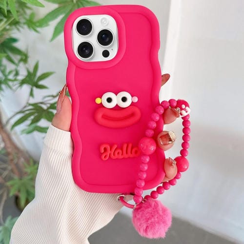 Funda TPU con Forma de Boca de Salchicha y Cadena de Cuentas para iPhone 13 Pro Max (Rojo)