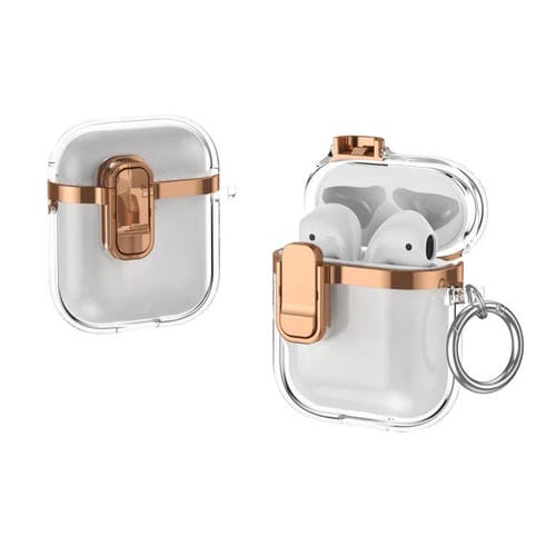 Estuche para Auriculares Inalámbricos Airpods 1/2 Galvanoplastia Transparente Cierre Seguridad (Oro Champán)