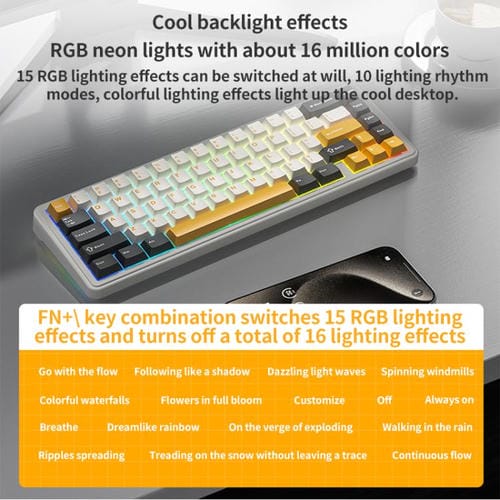 Teclado Mecánico Aula F65 67 Teclas 2,4 G Bluetooth Cable RGB Gaske (Eje Gris Degradado y Violeta)
