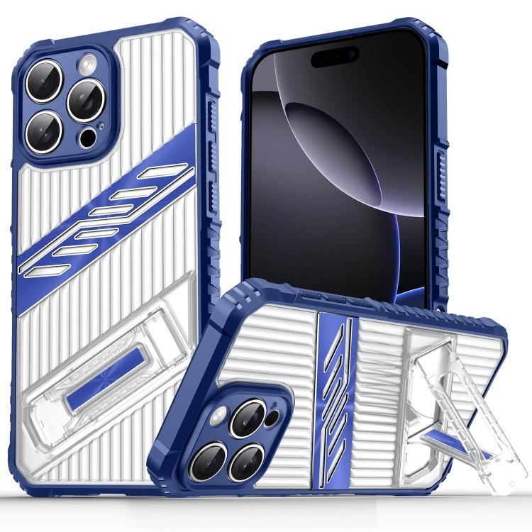 Funda hĂbrida TPU y Policarbonato con soporte para iPhone 16 Pro (Azul Marino)