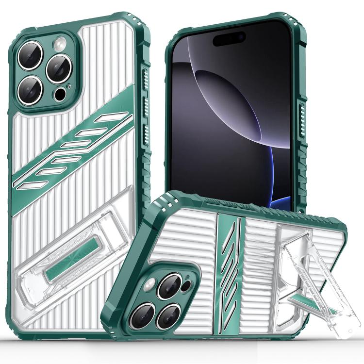 Funda hĂbrida TPU y Policarbonato con Soporte para iPhone 16 Pro (Verde Oscuro)