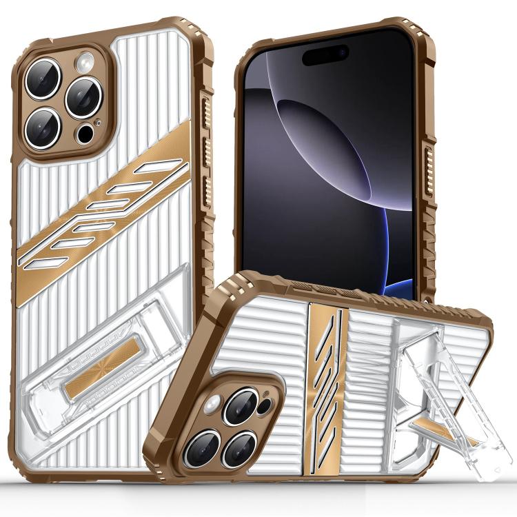 Funda hĂbrida TPU para iPhone 16 Pro con soporte chapado para PC (Dorado del Desierto)
