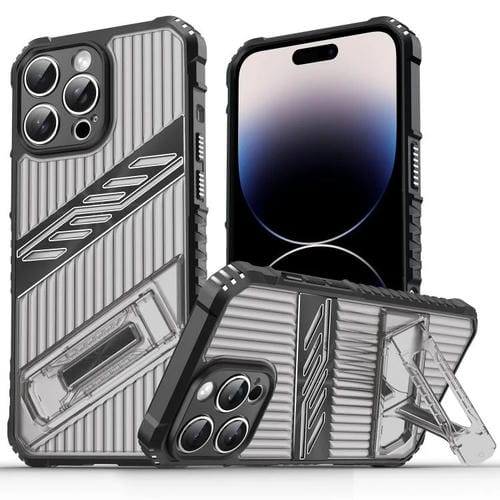 Funda híbrida TPU para iPhone 14 Pro Max con soporte para PC (Gris y Negro)