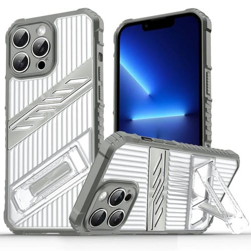 Funda híbrida TPU para iPhone 13 Pro Max con soporte PC (Gris Espacial)