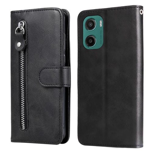 Funda de Piel con Cremallera y Textura de Becerro para Motorola Moto G05/E15 (Negra)