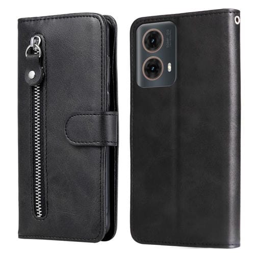 Funda de Piel con Cremallera y Textura de Becerro para Motorola Moto G85/S50 Neo (Negra)