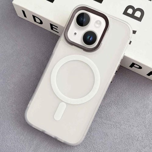 Funda híbrida TPU y PC con marco Lente diamante para iPhone 13 Magsafe (Blanca)