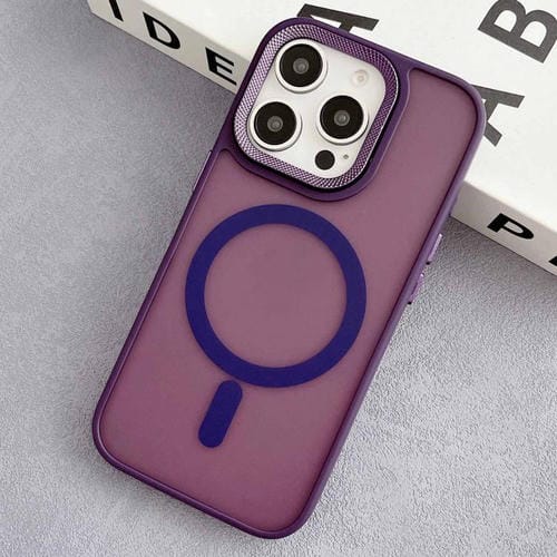 Funda híbrida TPU y PC para iPhone 12 Pro Max Magsafe con marco Lente diamante (Morado)