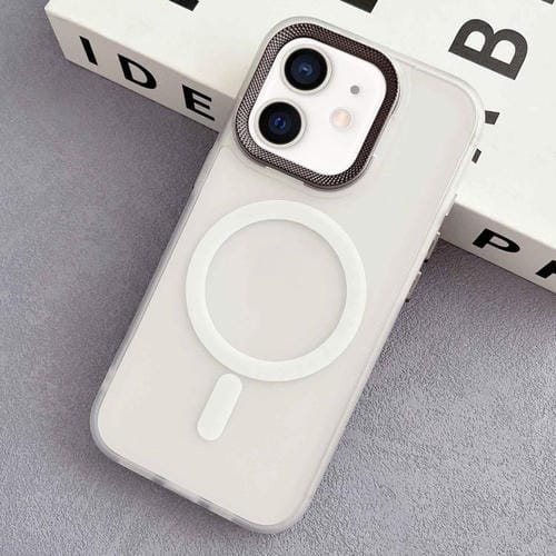 Funda híbrida TPU y PC con marco Lente diamante para iPhone 12 Magsafe (Blanca)