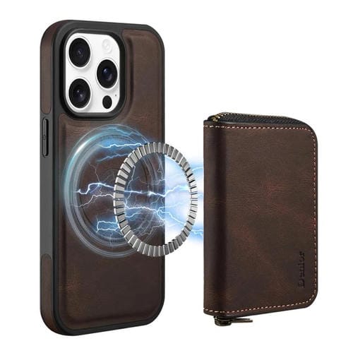 Funda de Cuero con Cremallera Magsafe Denior D26 Skin Feel para iPhone 15 Pro (Café)
