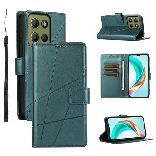 Funda para Teléfono Motorola Moto G15 con Textura de Cuero Genuino PU y Líneas en Relieve (Verde)