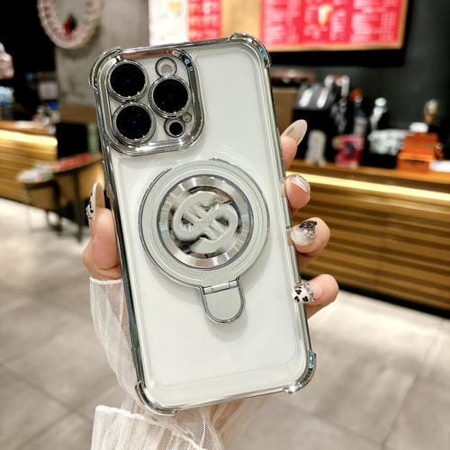 Funda para Teléfono con Soporte Magsafe para iPhone 14 Pro con Película para Lente (Plateada)