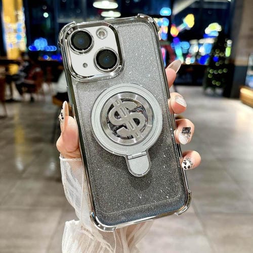 Estuche para Teléfono iPhone 15 Plus con Soporte Magsafe y Película para Lente (Plateado)