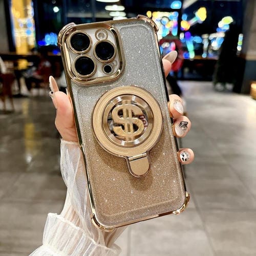 Estuche para Teléfono con Soporte Magsafe y Película para Lente iPhone 16 Pro (Dorado)