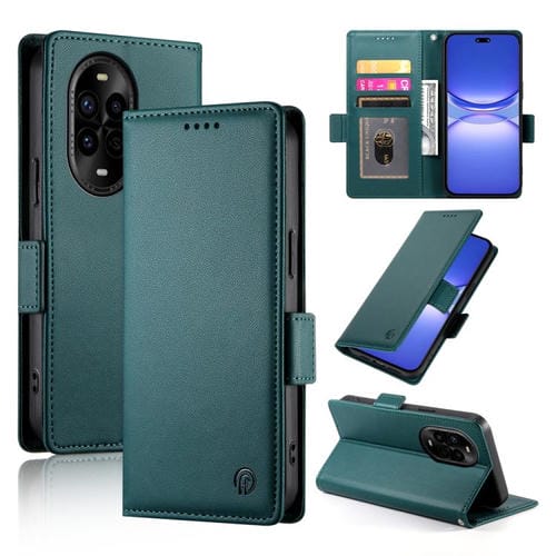 Funda de Cuero Esmerilado con Hebilla Lateral Magnética para Huawei Nova 13 Pro (Verde Oscuro)
