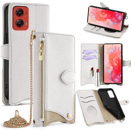 Funda de Cuero con Cadena Cruzada y Diseño Cola de Pez para Motorola Moto G Stylus 5G (2024) (Blanco)