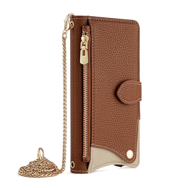 Funda de cuero de lichi con cadena cruzada y cola de pez para Redmi A5 4G (171,7 mm) (marrón)