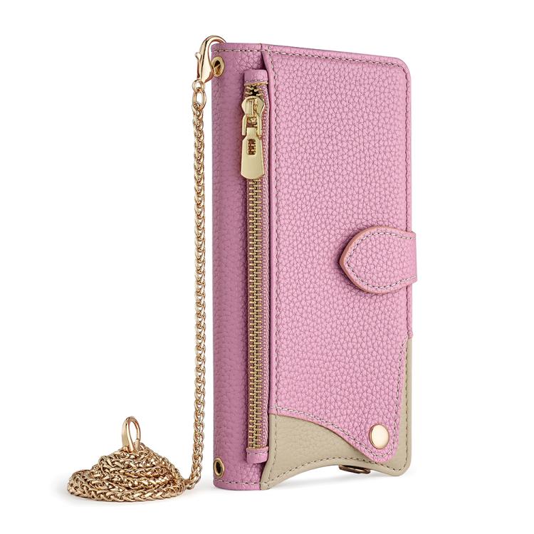 Funda de cuero de lichi con cadena cruzada y cola de pez para Redmi A5 4G (171,7 mm) (rosa)