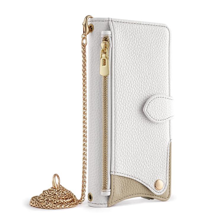 Funda de cuero con diseño de lichi y cadena cruzada para Redmi Note 14S 4G (blanco)