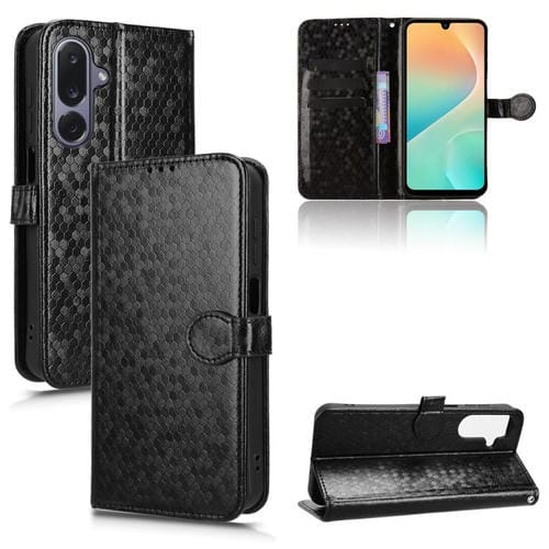 Funda de cuero con textura de lunares y panal para Samsung Galaxy M36 5G (negra)