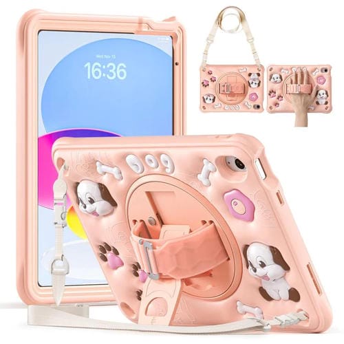 Funda híbrida de silicona con soporte giratorio para iPad 2025/2022 (Rosa)