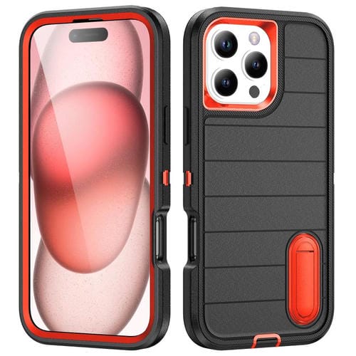 Funda de Silicona y PC Defender Gen2 para iPhone 16 Pro con Soporte (Negro y Naranja)