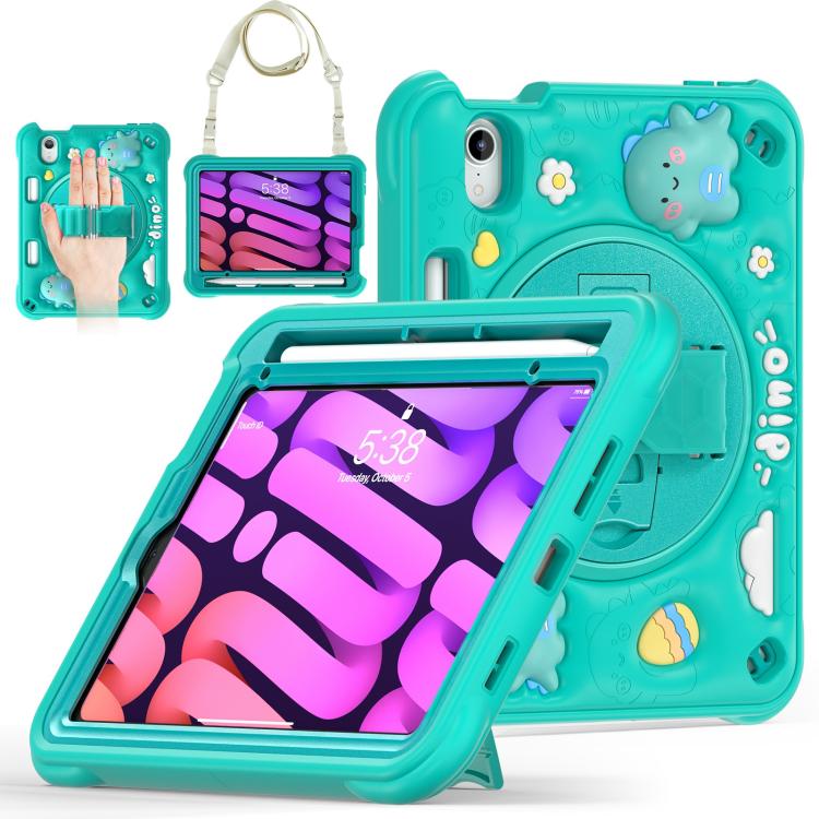 Funda híbrida de silicona para iPad Mini 2024 Mini 6 con función atril y rotación (Verde)