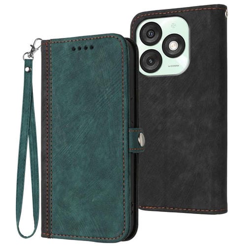 Funda de Cuero para Itel A50 con Correa de Mano y Hebilla Lateral Doble Plegable (Verde Oscuro)