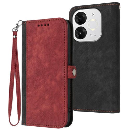Funda de Cuero para Teléfono Itel A80 con Correa de Mano y Hebilla Lateral Doble Plegable (Rojo)