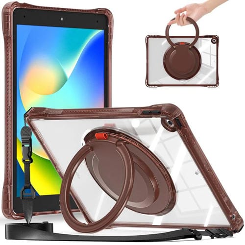 Funda híbrida TPU para iPad 10.2 2021/2020/2019 con asa de anillo giratorio (Chocolate)
