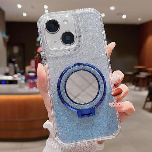 Funda para Teléfono Magsafe iPhone 15 Plus Soporte Espejo Purpurina (Azul)