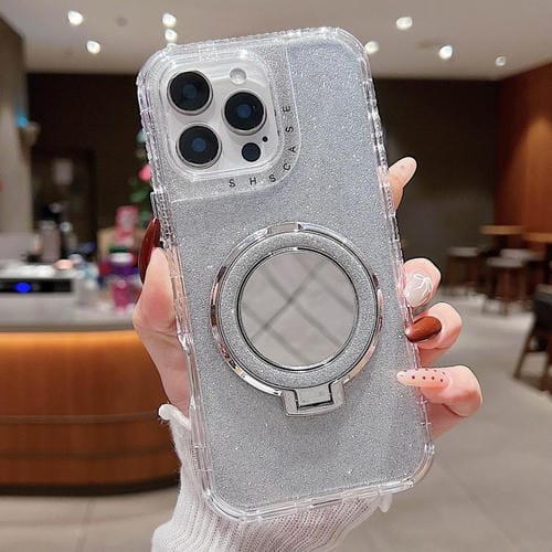 Funda para Teléfono Magsafe iPhone 14 Pro Soporte Espejo Purpurina (Plateada)