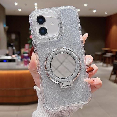 Funda para Teléfono Magsafe iPhone 12 Soporte Espejo Purpurina (Plateada)