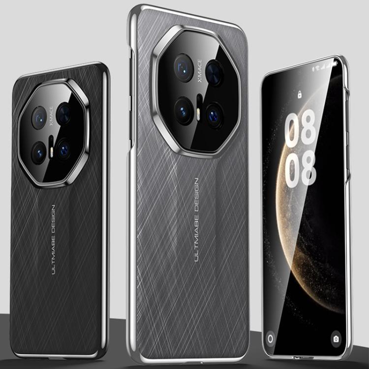Funda para Teléfono Huawei Mate 60 Diseño Imitación Cuero Liso Pintura PC (Gris)
