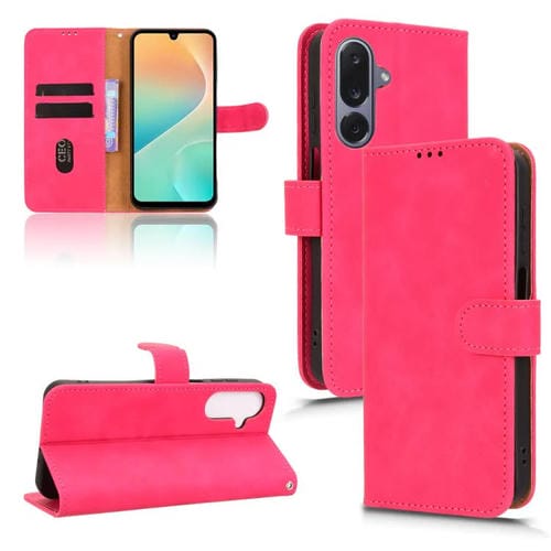 Funda de cuero con tapa magnética y tacto suave para Samsung Galaxy M36 5G (rosa y rojo)