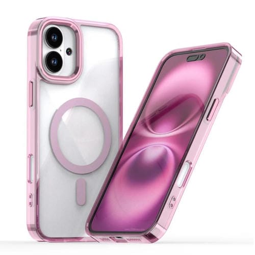 Funda magnética transparente MagSafe para iPhone 16 Plus (rosa)