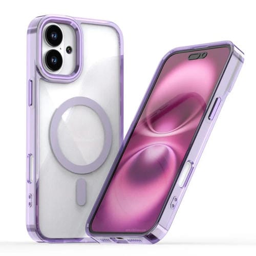 Funda magnética transparente MagSafe para iPhone 16 Plus (morada)