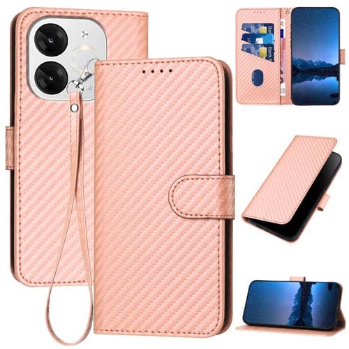 Funda de Cuero con Hebilla de Fibra de Carbono para Teléfono Itel A80 Yx0070 con Cordón (Rosa)
